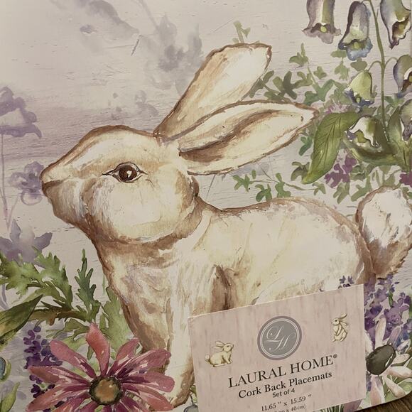 LAUREL HOME Floral Garden EASTER Bunny Cork Back Placemats 11x15 Set of 4 NEW - Picture 3 of 16